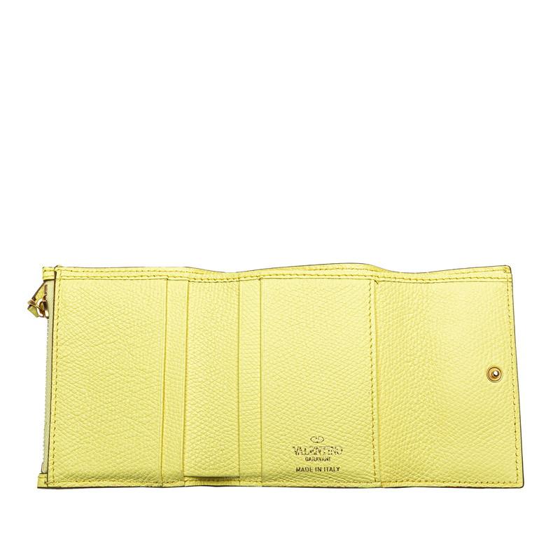 VALENTINO（ヴァレンティノ） Vロゴ 二つ折り財布 イエロー レザー 