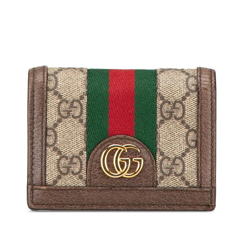 グッチ オフィディア GGスプリーム 二つ折り財布 コンパクトウォレット 523155 ベージュ マルチカラー PVC レザー GUCCI 【中古】 GUCCI（グッチ） オフィディア GGスプリーム 二つ折り財布 コンパクト