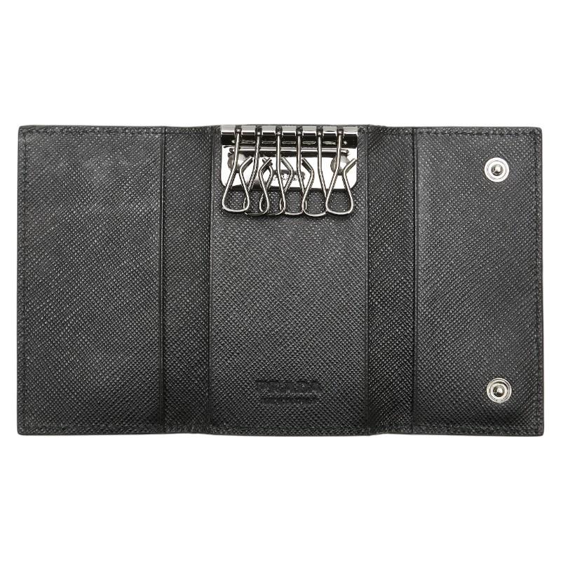 PRADA（プラダ） ロゴ サフィアーノ キーケース ブラック レザー