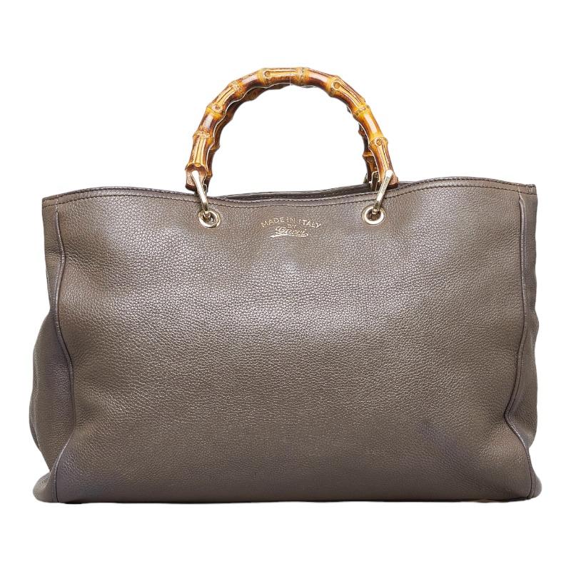 専用■グッチ バンブー レザー ラージ トートバッグ エンボスロゴ グレー系 GUCCI（グッチ） バンブー ショッパー ラージトート ハンドバッグ