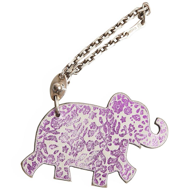 HERMES エルメス エレファント 象 チャーム グレー パープル レザー  