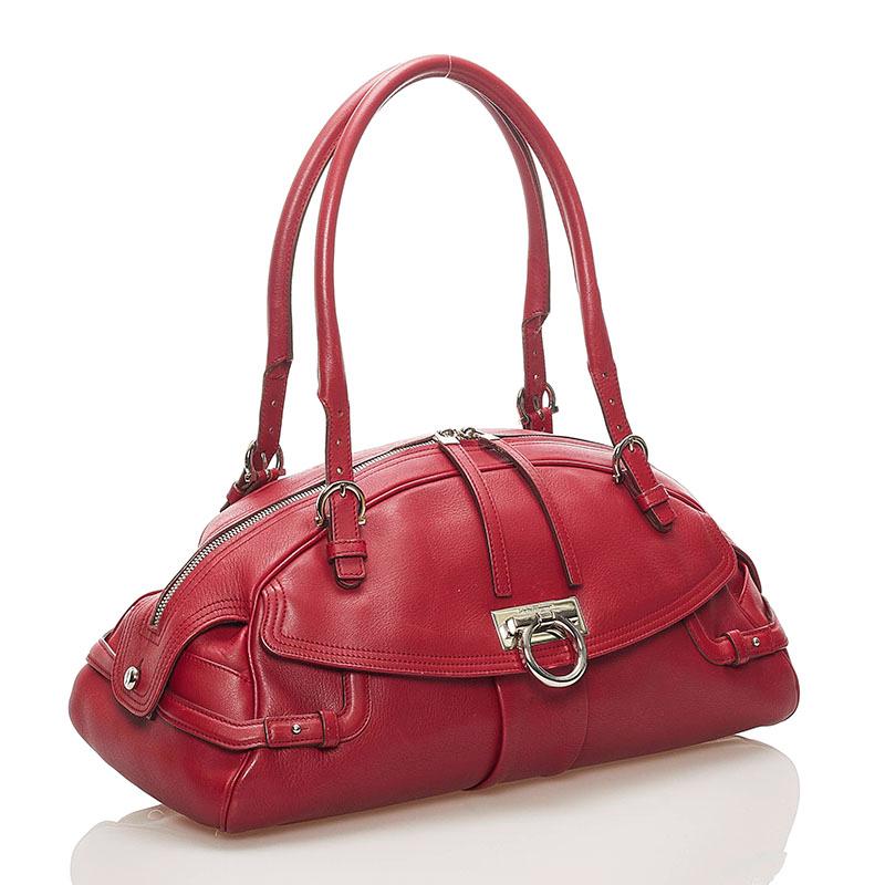 【美品】サルヴァトーレ フェラガモ ハンドバッグ カーフレザー ガンチーニ 極 美品 Salvatore Ferragamo サルヴァトーレフェラガモ