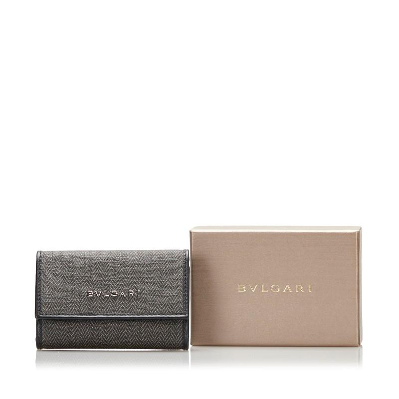 BVLGARI レザーキーケース グレー BVLGARI（ブルガリ） キーケース 6連 グレー ブラック PVC レザー