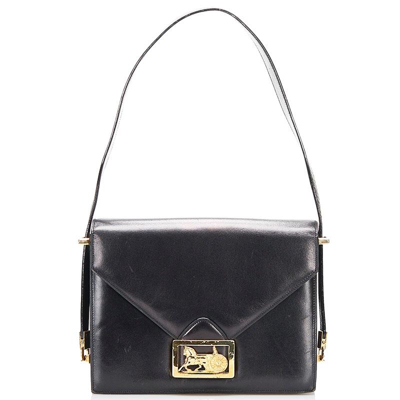 セリーヌ ショルダーバッグ ハンドバッグ 馬車金具 ブラック レザー レディース CELINE【中古】 CELINE（セリーヌ） 馬車金具 ショルダーバッグ ブラック レザー