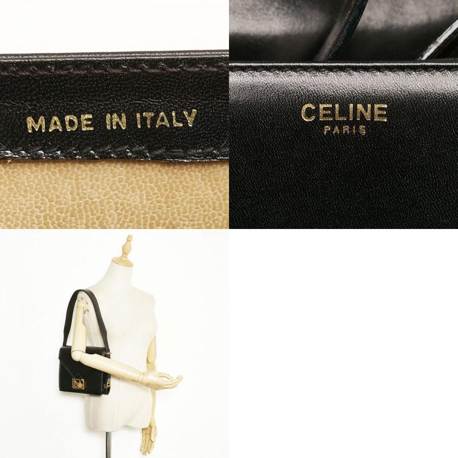 セリーヌ ショルダーバッグ ハンドバッグ 馬車金具 ブラック レザー レディース CELINE【中古】 CELINE（セリーヌ） 馬車金具 ショルダーバッグ ブラック レザー