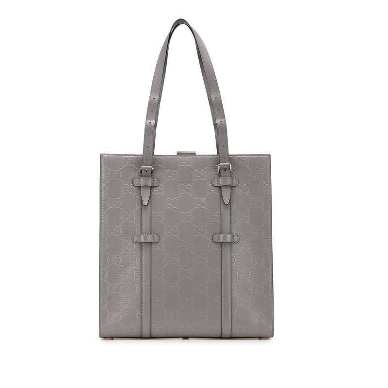 GUCCI グッチ GGエンボス トートバッグ 700421 グレー PVC レザー 