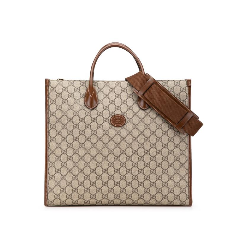 グッチ GGスプリーム インターロッキングG ミディアム トートバッグ ショルダーバッグ 2WAY 674148 ベージュ ブラウン GUCCI 【中古】 | GUCCI