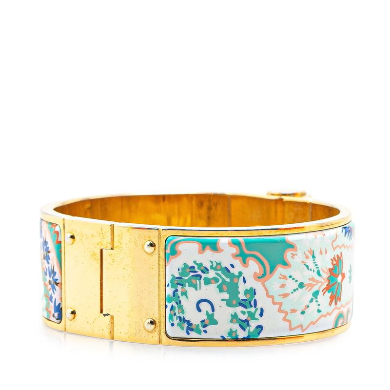 HERMES 花柄 バングル エルメス シャルニエールGM 総柄 フラワー ブレスレット メッキ