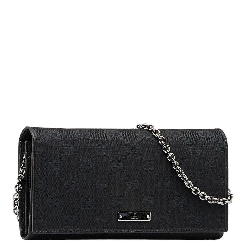 GUCCI グッチ GGキャンバス チェーン 二つ折り 長財布 170426 黒 GUCCI（グッチ） GGキャンバス チェーンウォレット 長財布 2WAY 170426
