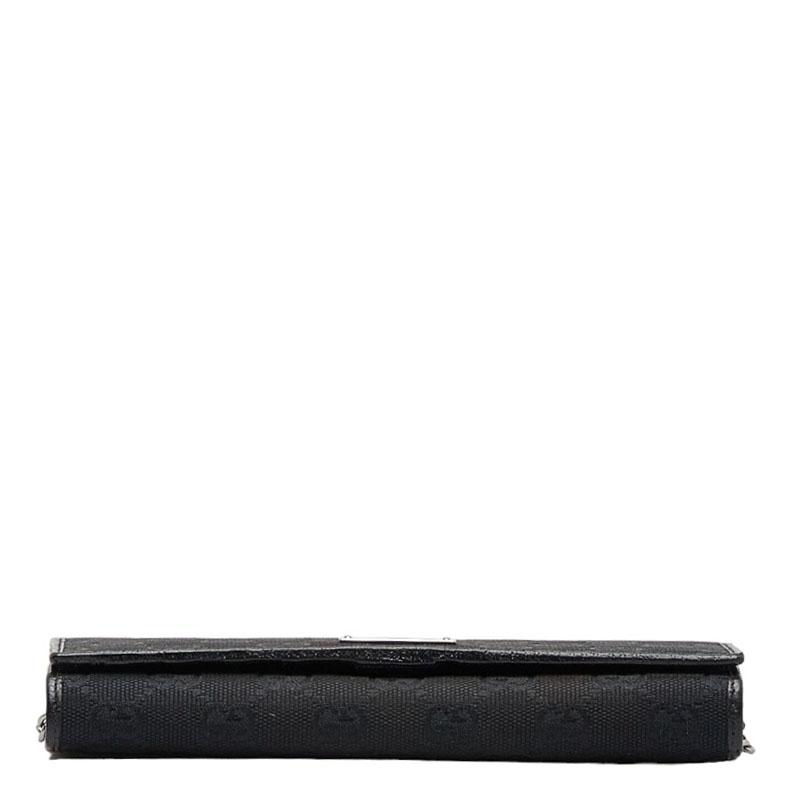 GUCCI グッチ GGキャンバス チェーン 二つ折り 長財布 170426 黒
