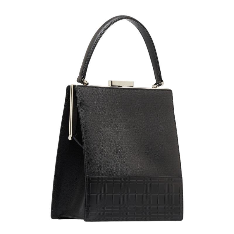 未使用級 バーバリー ハンドバッグ トートバッグ ブラック レザー ナイロン BURBERRY（バーバリー） ハンドバッグ トートバッグ ブラック レザー