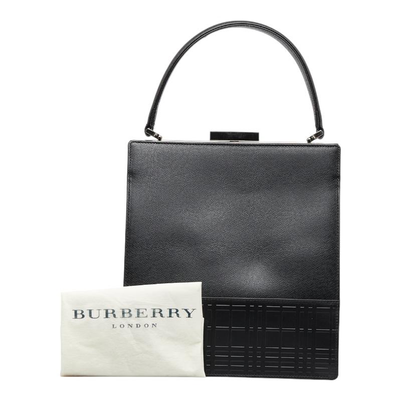 未使用級 バーバリー ハンドバッグ トートバッグ ブラック レザー ナイロン BURBERRY（バーバリー） ハンドバッグ トートバッグ ブラック レザー