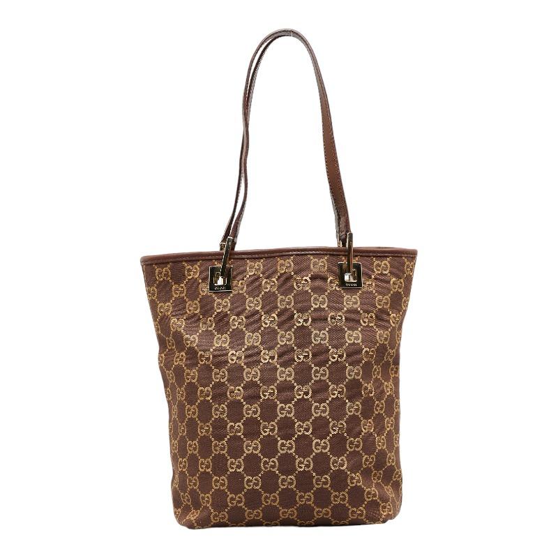 ロング グッチ GGキャンバス ハンドバッグ 105650 レザー ブラウン レディース