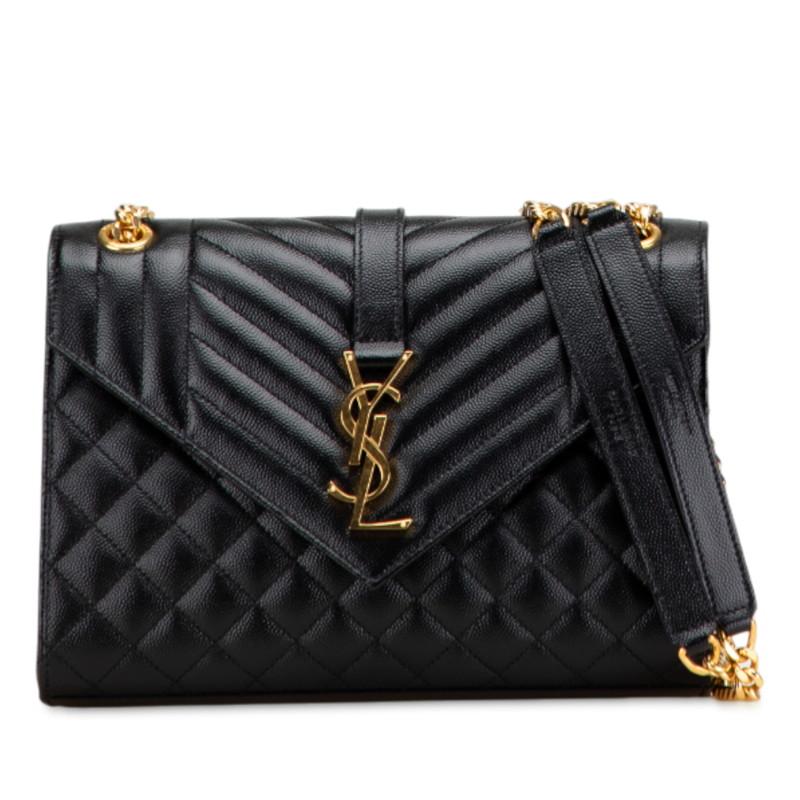 サンローラン YSLロゴ エンヴェロップ ミディアム チェーン ショルダーバッグ 600185 ブラック ゴールド レザー SAINT LAURENT 【中古】 ASUS（エイスース） サンローラン YSLロゴ エンヴェロップ ミディアム