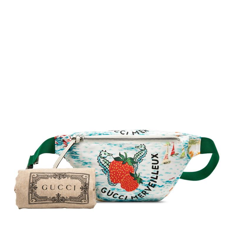 グッチ チルドレンズ イチゴ タツノオトシゴ ボディバッグ ウエストバッグ 502095 ブルー マルチカラー ナイロン GUCCI 【中古】 GUCCI（グッチ） チルドレンズ イチゴ タツノオトシゴ ボディバッグ