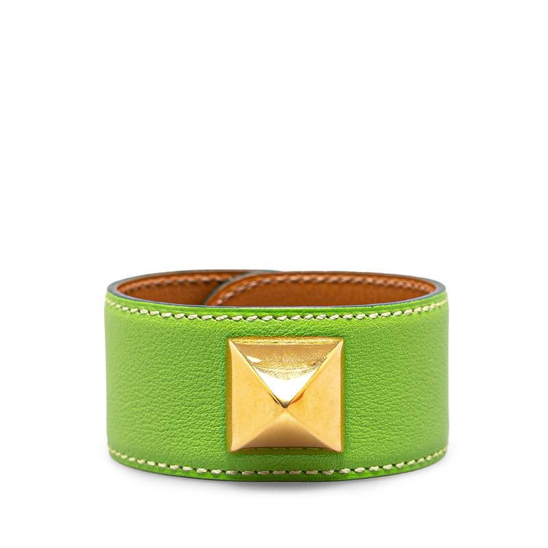 HERMES エルメス メドール ブレスレット グリーン ゴールド レザー 
