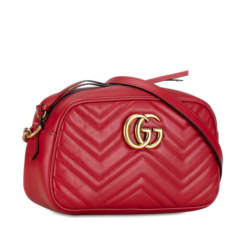 l45【極美品】グッチ　GGマーモント　キルティング　赤　チェーン　ショルダー GUCCI グッチ GGマーモント キルティング 斜め掛け チェーン