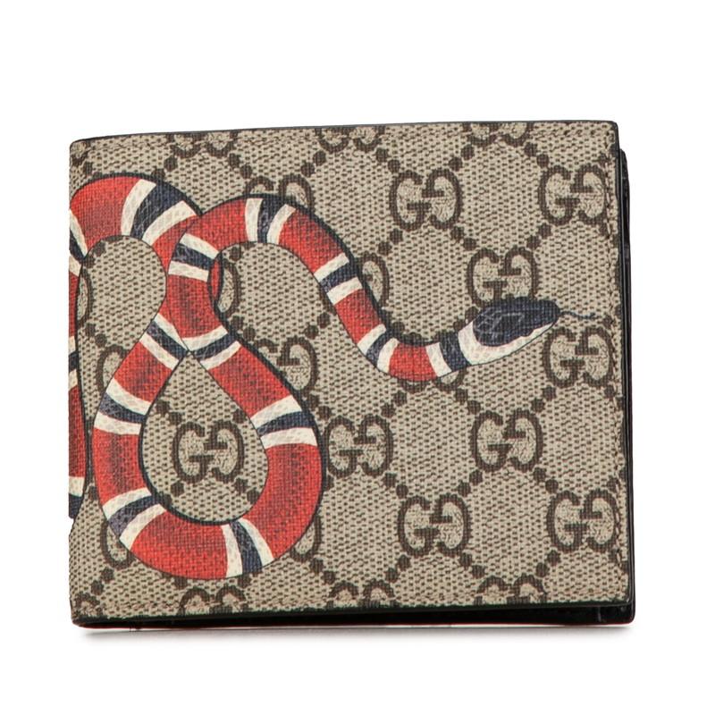 GUCCI キングスネーク　二つ折り財布　GGスプリーム　PVCレザー　ベージュ GUCCI キングスネーク 二つ折り財布 GGスプリーム PVCレザー ベージュ
