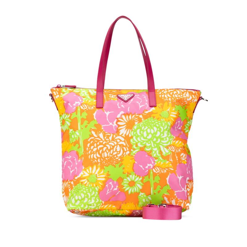 PRADA プラダ 三角ロゴ 花 フラワー モチーフ トートバッグ ショルダー 