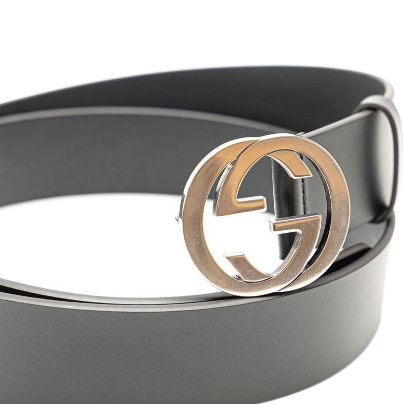 GUCCI グッチ ベルト インターロッキングG 546389 ブラック レザー メンズ シルバー金具 美品【本物保証】 GUCCI（グッチ） インターロッキングG ベルト 105/42 546389 ブラック
