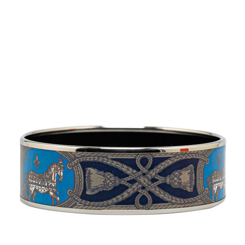 【超美品】エルメス HERMES エマイユ バングルGM 馬柄 ブルー ゴールド HERMES（エルメス） エマイユGM 七宝バングル 馬 モチーフ バングル