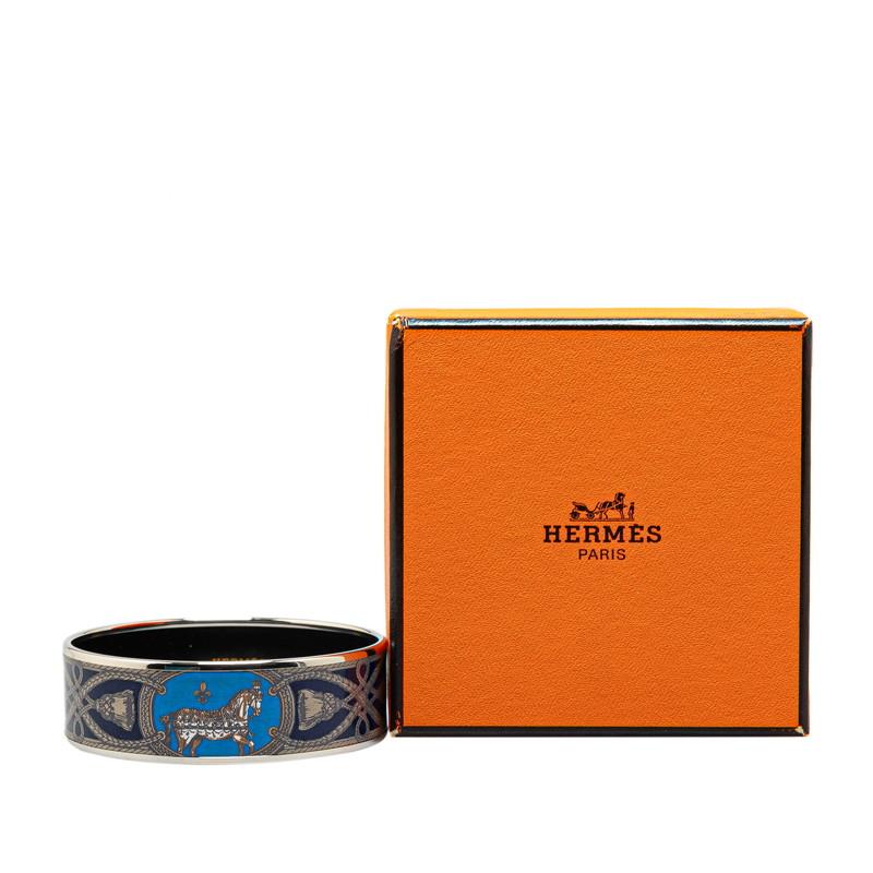 HERMES エマイユGM バングル 四頭馬 七宝焼 ゴールド×ブルー HERMES（エルメス） エマイユGM 七宝バングル 馬 モチーフ バングル