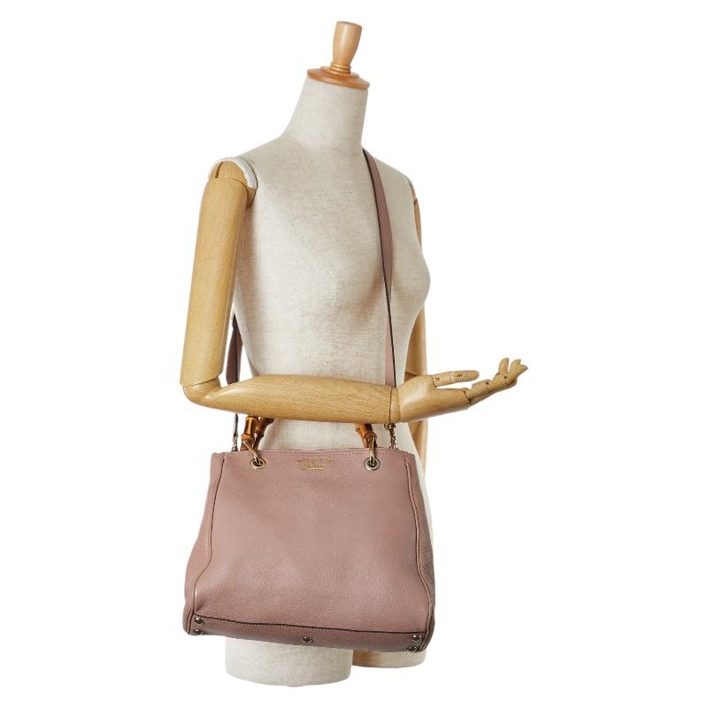 グッチ 2way ショルダーバッグ バンブー スモールショッパー レザー ピンク