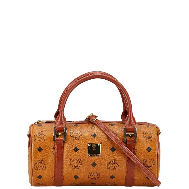 MCM エム シー ロゴグラム ショルダーバッグ ブラウン PVC レザー  