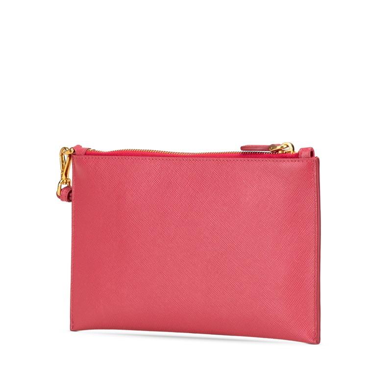 PRADA プラダ サフィアーノ レザー リボン ポーチ ピンク系 PRADA（プラダ） リボン ロゴ サフィアーノ ポーチ コスメポーチ 小物