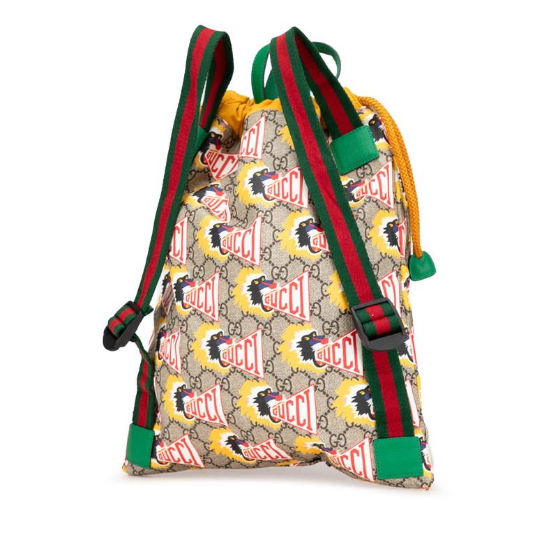 グッチ GGスプリーム チルドレンズ ライオン モチーフ リュック バックパック 550775 ベージュ イエロー PVC レザー GUCCI 【中古】 グッチ GGスプリーム チルドレンズ ライオン モチーフ リュック バック