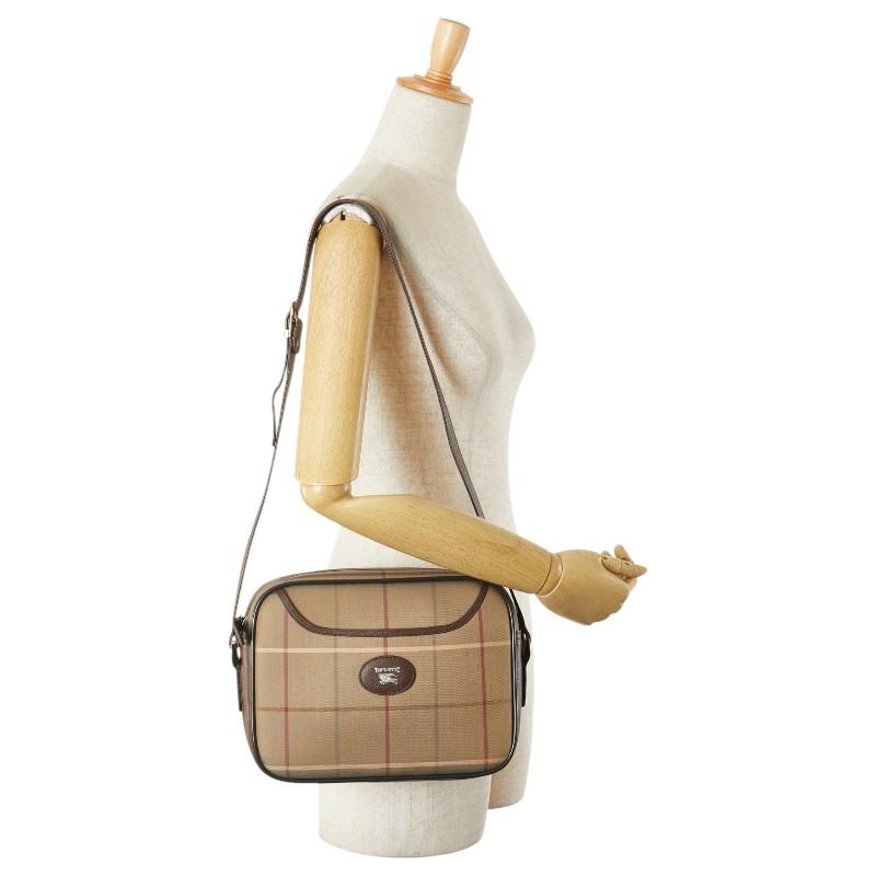 バーバリー チェック ショルダーバッグ カーキ ブラウン キャンバス  