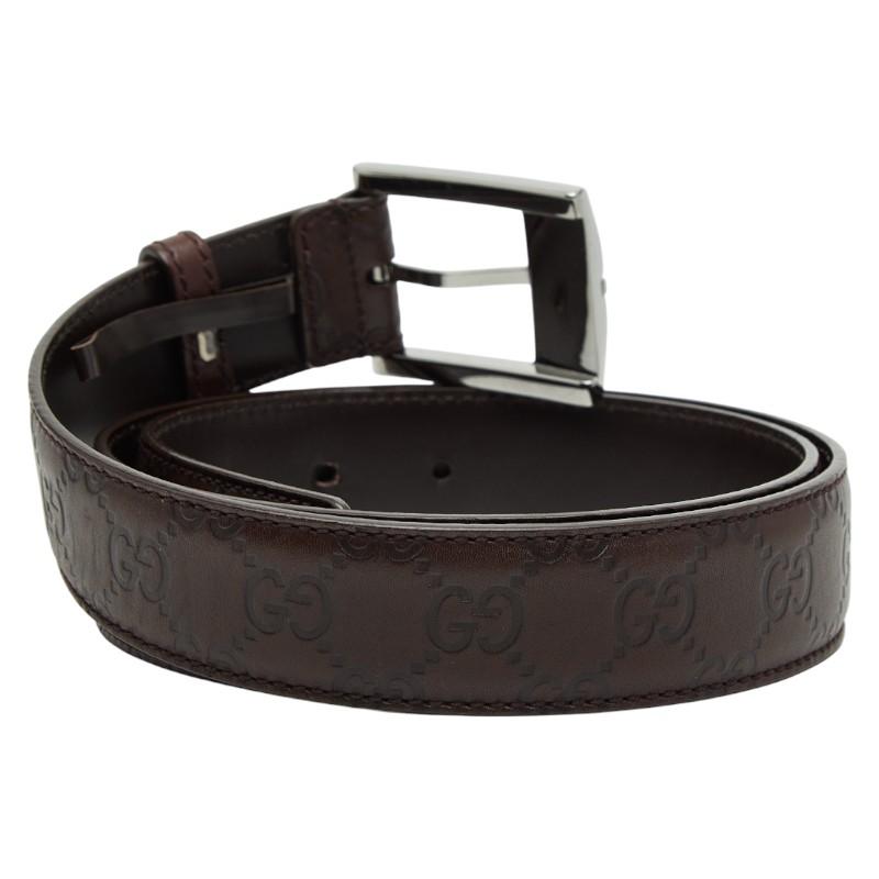 GUCCI ベルト インターロッキング グッチシマ ダークブラウン レザー