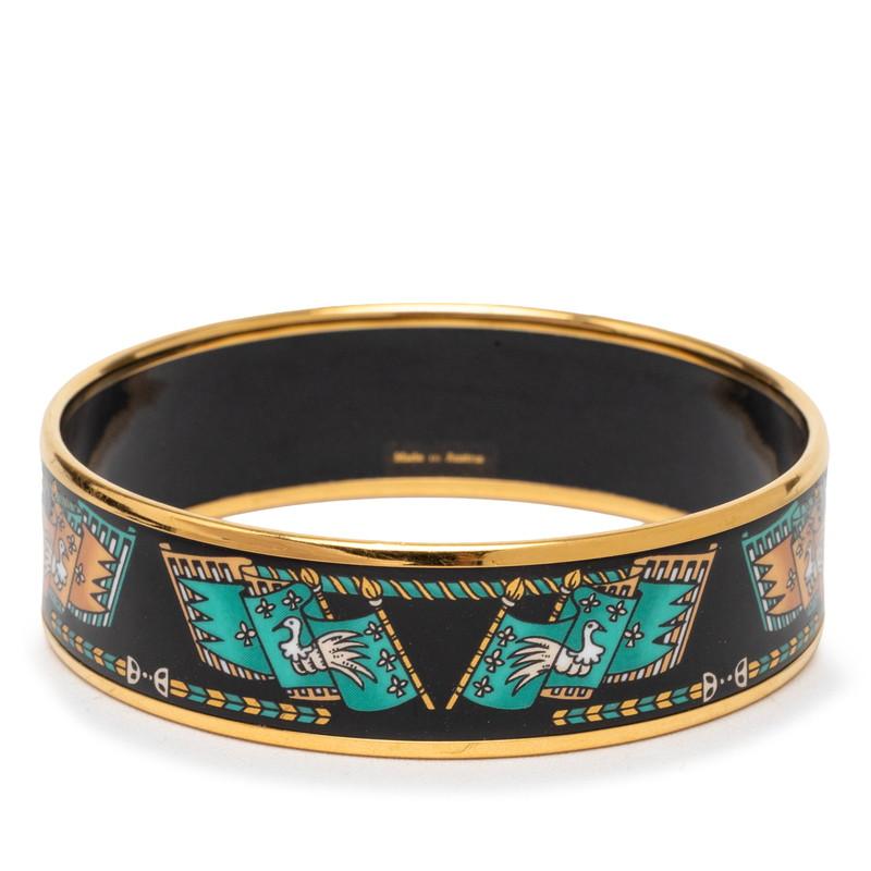 美品　HERMES エルメス エマイユ GM バングル 七宝焼き 金色ｘ黒 HERMES（エルメス） エマイユGM 七宝焼き エナメルブレスレット