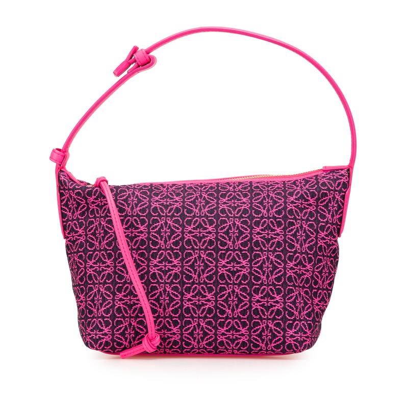 ロエベ アナグラム キュービィバッグ スモール ハンドバッグ ネオンピンク レザー ジャガード レディース LOEWE 【中古】 LOEWE（ロエベ） アナグラム キュービィバッグ スモール ハンドバッグ