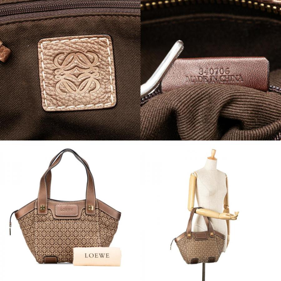 ロエベ ニューロードライン ハンドバッグ ベージュ ブラウン キャンバス レザー レディース LOEWE 【中古】_9