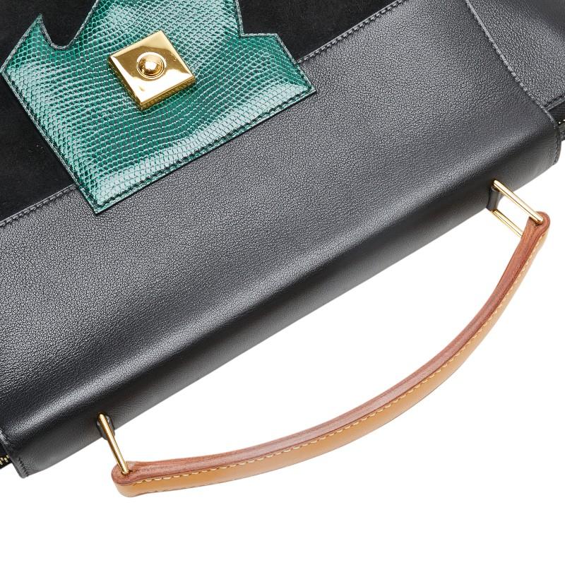 エルメス プレジデント トートバッグ ブラック グリーン リザード ヴォーグレネ ドブリス レディース HERMES 【中古】 HERMES（エルメス） プレジデント トートバッグ ブラック グリーン