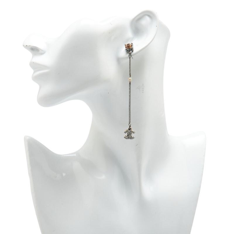 CHANEL シャネル ココマーク ラインストーン スイングピアス シルバー  