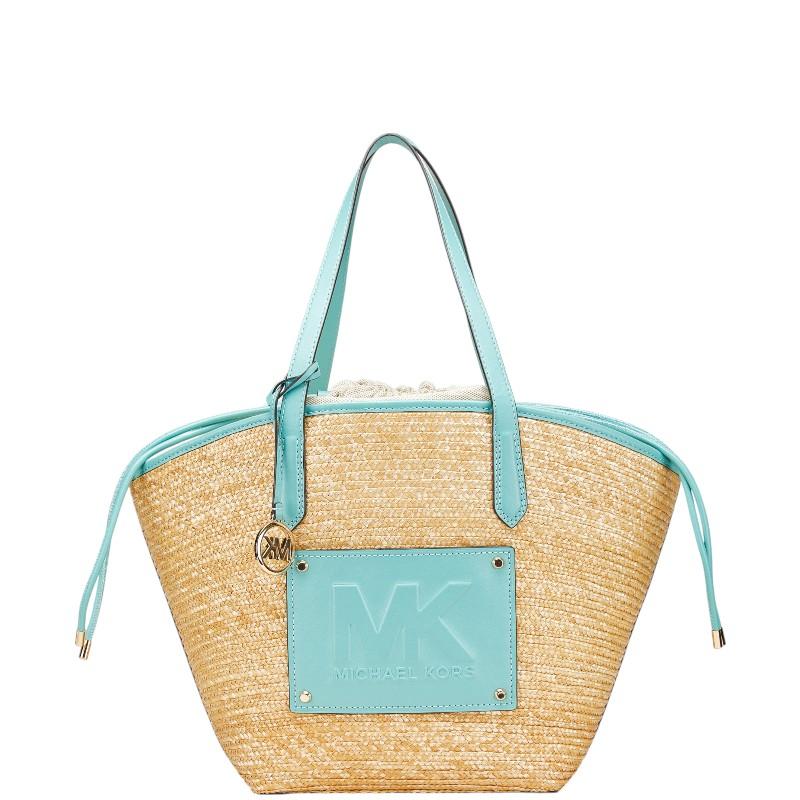 マイケルコース トートバッグ カゴバッグ ベージュ ライトブルー ストロー レザー レディース Michael Kors 【中古】 MICHAEL KORS（マイケルコース） トートバッグ カゴバッグ ベージュ