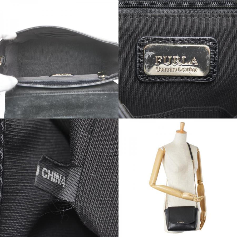 フルラ ニューディジー チェーン ショルダーバッグ ブラック レザー レディース Furla 【中古】 FURLA（フルラ） ニューディジー チェーン ショルダーバッグ ブラック