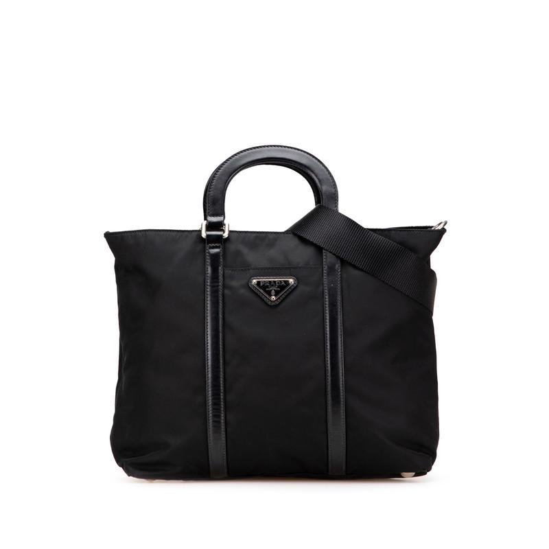 プラダ 三角ロゴプレート ハンドバッグ ショルダーバッグ 2WAY BN1066 ブラック ナイロン レザー レディース PRADA 【中古】 PRADA（プラダ） 三角ロゴプレート ハンドバッグ ショルダーバッグ