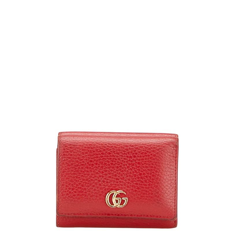 グッチ GGマーモント 三つ折り財布 コンパクトウォレット   474746 レッド レザー レディース GUCCI 【中古】 GUCCI（グッチ） GGマーモント 三つ折り財布 コンパクトウォレット