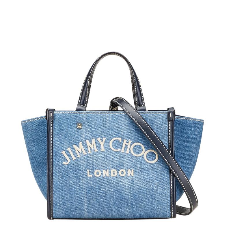ジミーチュウ ヴァレンヌ トート スモール ハンドバッグ ショルダーバッグ 2WAY インディゴブルー ブラック デニム JIMMY CHOO 【中古】 ジミーチュウ ヴァレンヌ トート スモール ハンドバッグ ショルダー
