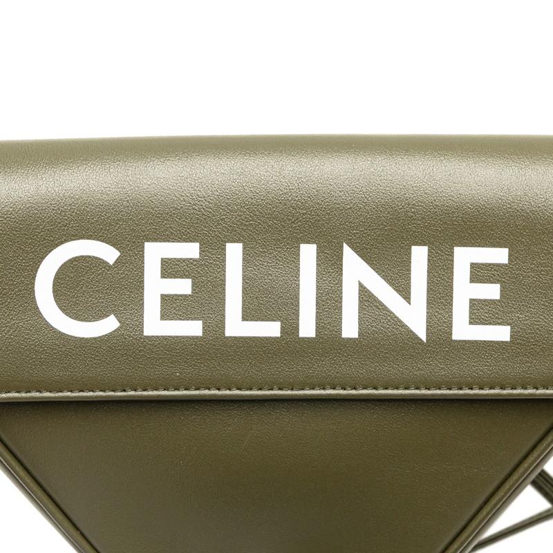 セリーヌ ロゴ トライアングル ショルダーバッグ カーキ レザー レディース CELINE 【中古】