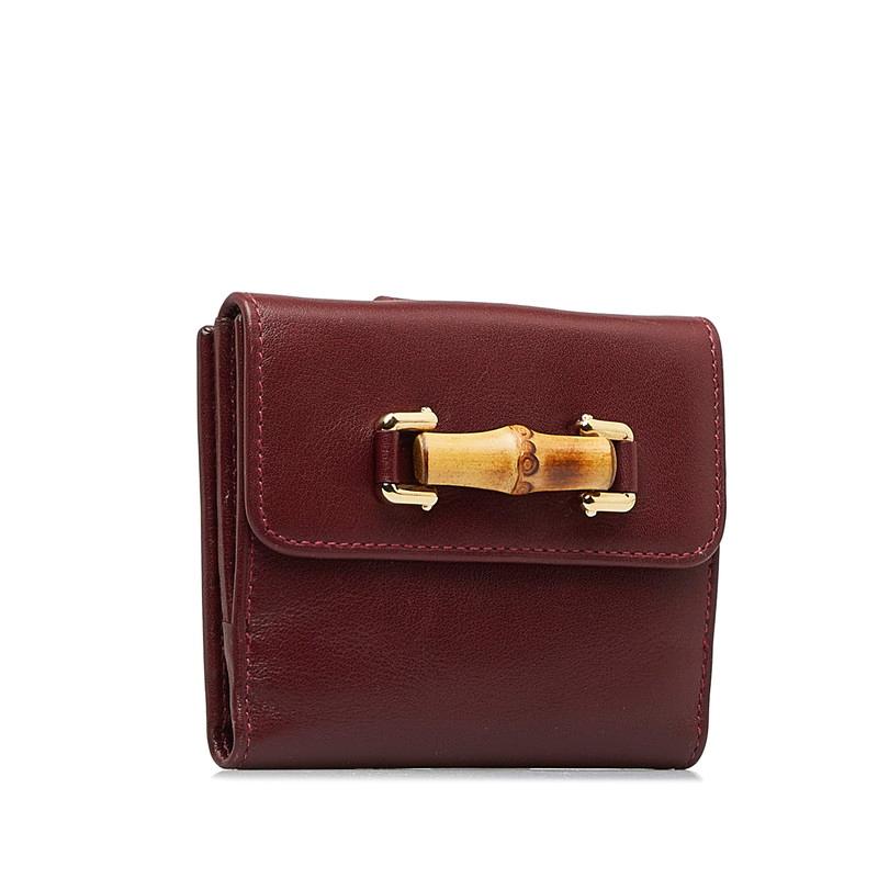✨未使用に近い✨　GUCCI ミニ財布　バンブー　三つ折り　竹　ボルドー 正規品】GUCCI グッチ バンブー ウォレット 三つ折り ボルドー 赤