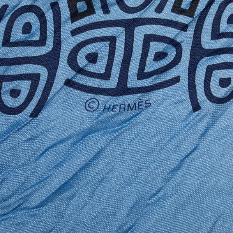 エルメス シェーヌダンクル 大判ブルー グラデ シルクコットンスカーフ