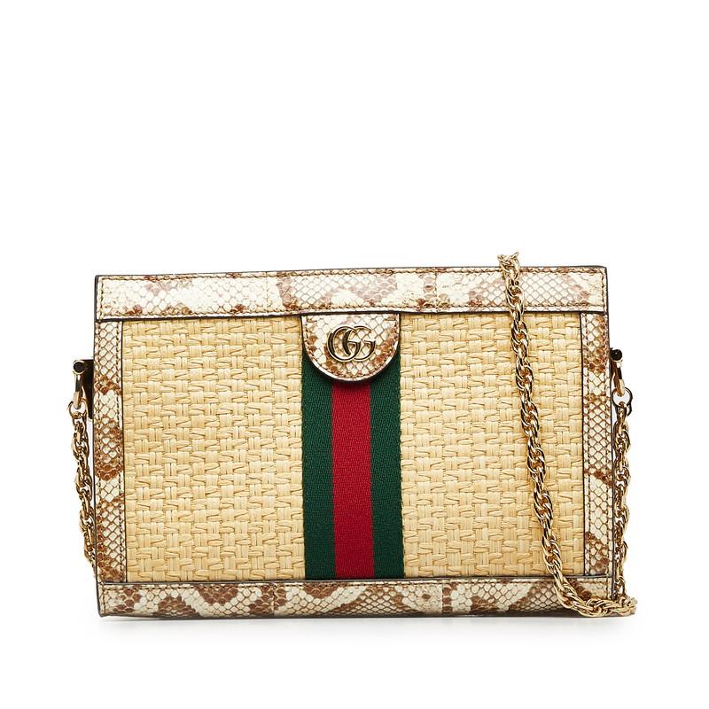 グッチ オフィディア シェリーライン チェーン ショルダーバッグ 503877 ベージュ ラフィア パイソン レディース GUCCI 【中古】 GUCCI（グッチ） オフィディア シェリーライン チェーン ショルダー