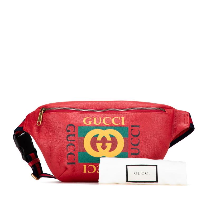 グッチ ロゴプリント シェリーライン ウエストバッグ ボディバッグ 530412 レッド レザー レディース GUCCI 【中古】 GUCCI（グッチ） ロゴプリント シェリーライン ウエストバッグ ボディ