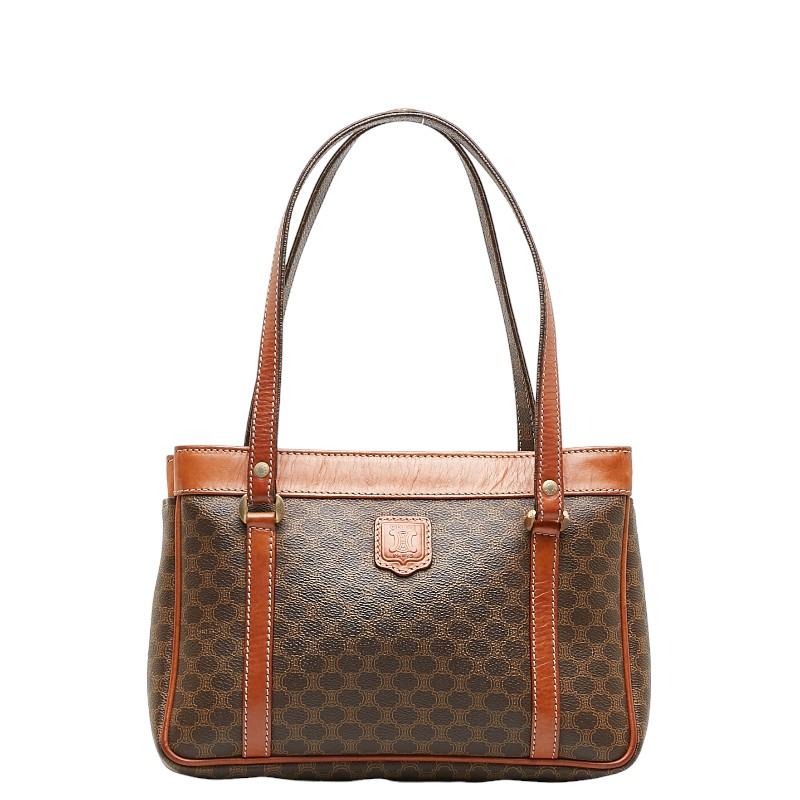 CELINE セリーヌ マカダム ハンドバッグ ブラウン PVC レザー CELINE セリーヌ マカダム ハンドバッグ ブラウン PVC レザー