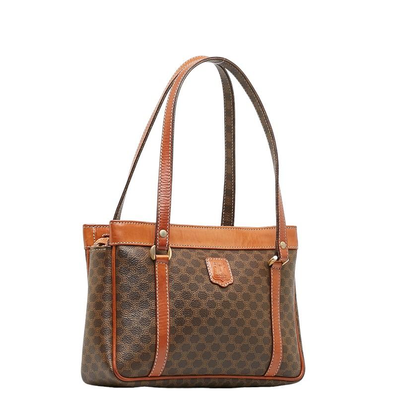 CELINE セリーヌ マカダム ハンドバッグ ブラウン PVC レザー CELINE セリーヌ マカダム ハンドバッグ ブラウン PVC レザー