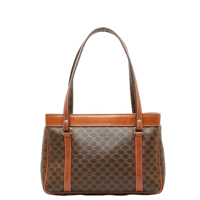 CELINE セリーヌ マカダム ハンドバッグ ブラウン PVC レザー CELINE セリーヌ マカダム ハンドバッグ ブラウン PVC レザー